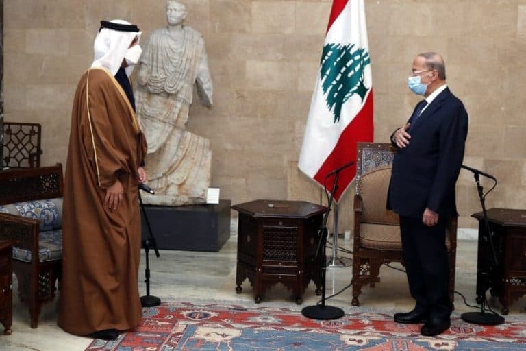 وزير خارجية قطر محمد بن عبدالرحمن خلال لقائه ميشال عون watanserb.com