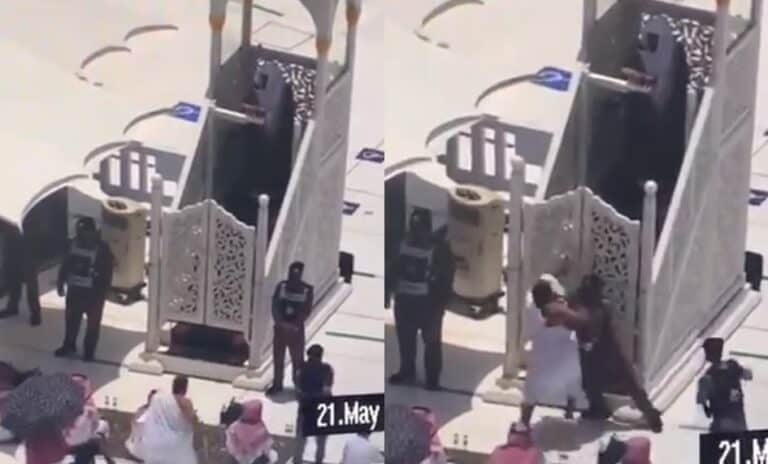 شاهد كيف حاول معتمر اقتحام منبر الحرم المكي خلال خطبة الجمعة ومصيره محاولة اقتحام منبر الحرم المكي خلال خطبة الجمعة watanserb.com