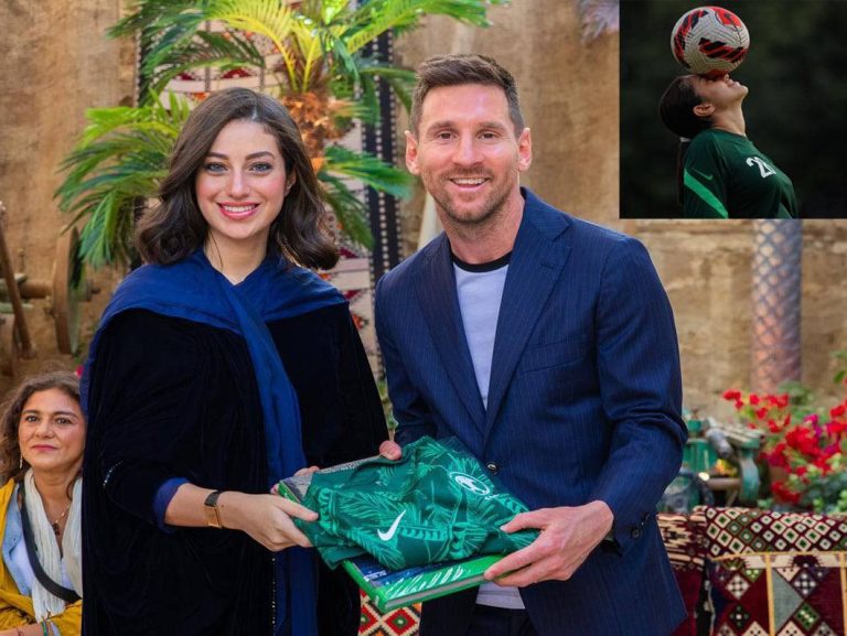 فرح جفري نجمة كرة القدم السعودية تقابل ليونيل ميسي وتقدم له الهدية الثمينة (صور) هدية لاعبة السعودية جفري إلى ليونيل ميسي watanserb.com