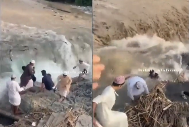 المرح كاد أن يتحول إلى كارثة.. إنقاذ شاب عماني أمام سيل جارف في اللحظة الأخيرة (فيديو) سيول في سلطنة عمان watanserb.com