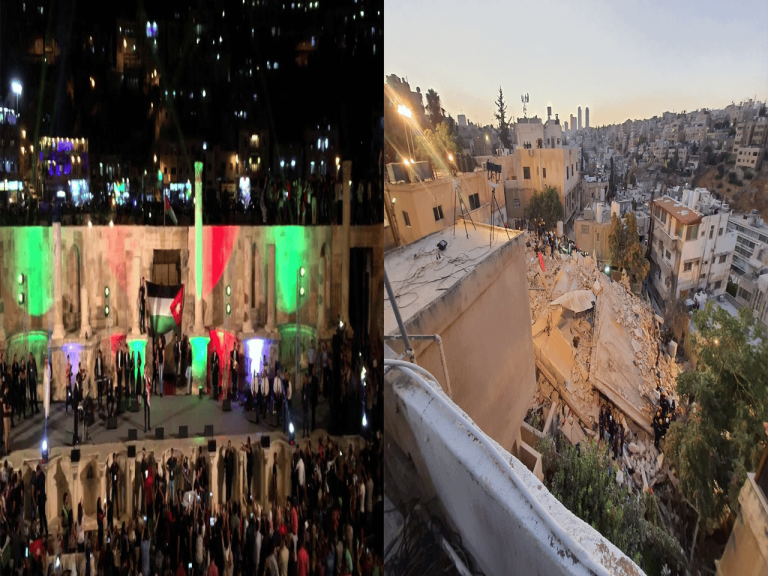 اللويبدة تنزف والروماني يعزف.. حفل صاخب بالقرب من العمارة المنهارة يثير غضب الأردنيين(شاهد) حفل بجانب العمارة المنهارة watanserb.com
