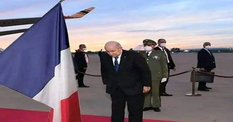 صورة للرئيس الجزائري عبد المجيد تبون ينحني للعلم الفرنسي تثير الجدل على مواقع التواصل! صورة الرئيس الجزائري watanserb.com