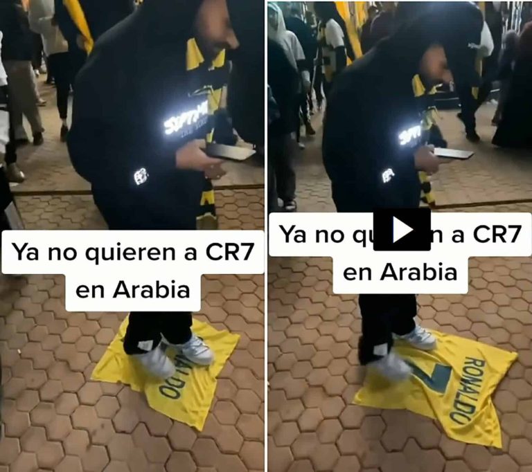 فيديو لمشجعين سعوديين يدوسون قميص “رونالدو” بأقدامهم يثير الجدل! (شاهد) سعوديين يدوسون على قميص رونالدو watanserb.com