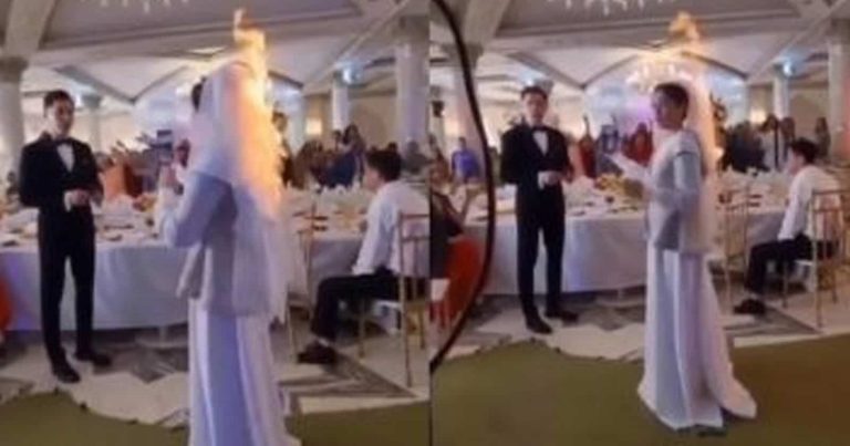 عروس تحترق في حفل زفافها ورد فعل غريب للعريس! (فيديو) اشتعلت النار في طرحة العروس watanserb.com