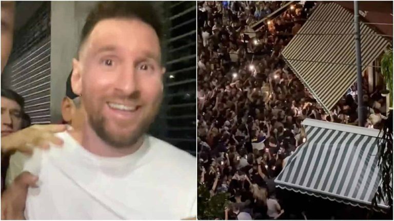 حشود رهيبة تتجمع حول ميسي في أحد مطاعم الأرجنتين ورد فعل لافت من البرغوث ميسي في مطعم بوينس ايرس watanserb.com