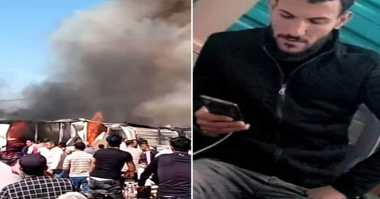 لحظة اندلاع حريق ضخم أودى بحياة لاجئ سوري في الأردن بعد عمل بطولي لاجئ سوري في مخيم الزعتري watanserb.com