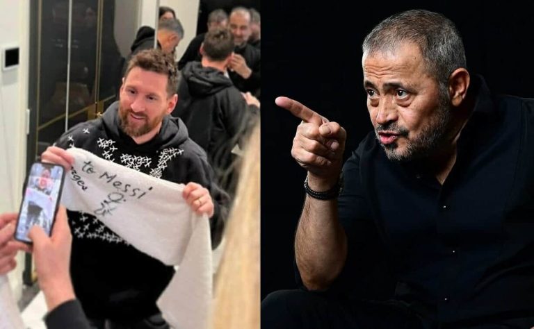 جورج وسوف يهدي ميسي “منشفة” .. كيف علّق الجمهور! (شاهد) هدية جورج وسوف إلى ميسي عبارة عن منشفة موقع عليها اسم اللاعب watanserb.com