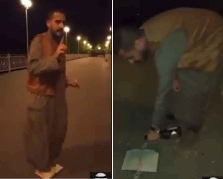 مصري يدوس القرآن ويسكب الخمر عليه