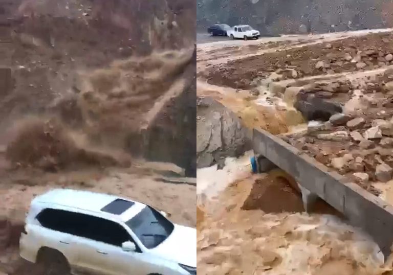 حين تتوحش الطبيعة.. شاهد ما فعله السيل بطريق سريع في سلطنة عمان