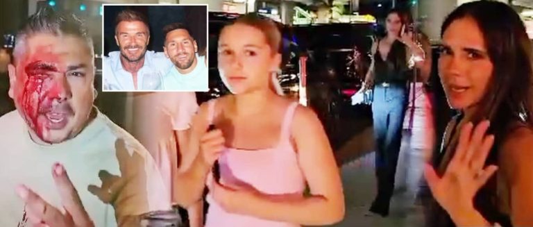 هروب زوجة بيكهام من المطعم قبل اندلاع شجار بسبب تصوير رجل ميسي وزوجته