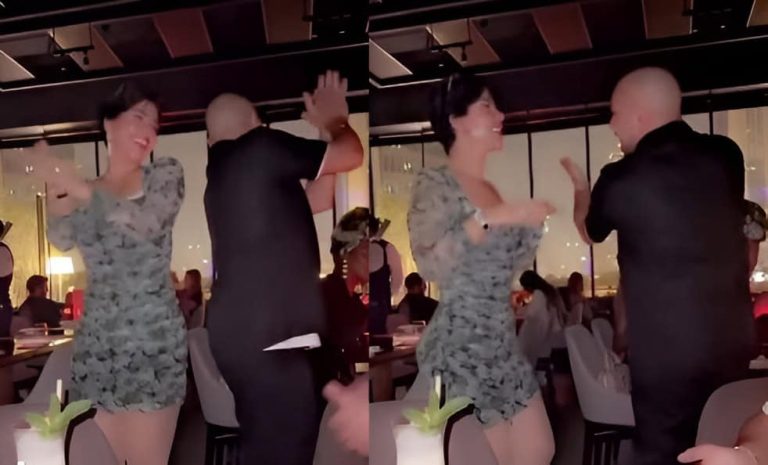 شمس الكويتية تقدم وصلة رقص مع صديقها اللبناني في أحد مطاعم دبي (فيديو)
