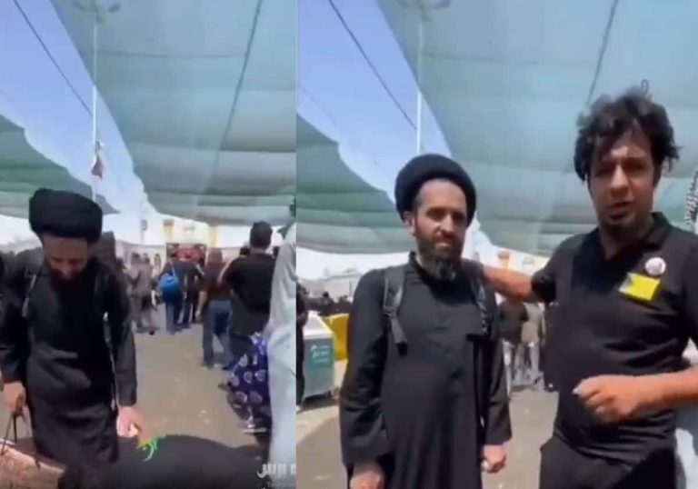 عراقي يقبل قدم رجل دين إيراني ويسجد عليها
