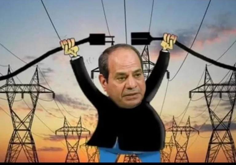 صورة كاريكاتورية يظهر فيها السيسي وهو يحاول وصل كابلات كهرباء