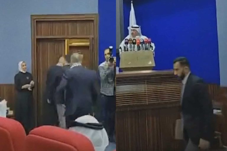 طوفان الأقصى تضع سفير السلطة الفلسطينية بالكويت في موقف محرج.. شاهد القصة انتشر مقطع فيديو، لسفير السلطة الفلسطينية في الكويت رامي طهبوب، وهو يغادر قاعة المهرجان الخطابي بعنوان "طوفان الأقصى".