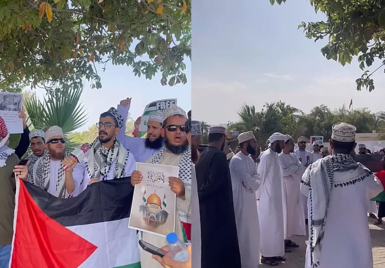 “كل عُمان حمساوية”.. وقفات أمام السفارتين الأمريكية والبريطانية في مسقط دعماً لغزة (شاهد) تظاهرات أمام السفارتين الأمريكية والبريطانية في مسقط دعماً لغزة