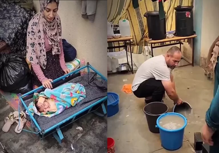 رضيعة فلسطينية ومياه الأمطار
