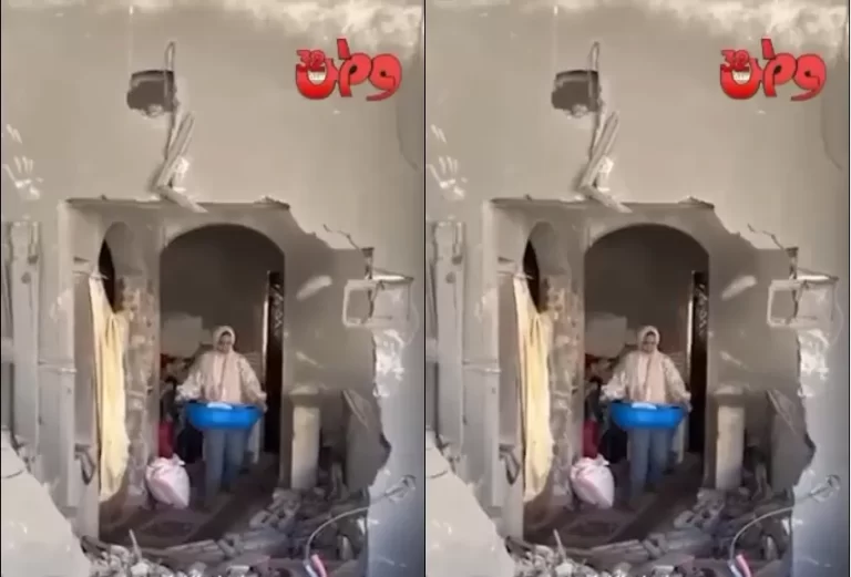 فتاة فلسطينية داخل منزلهم المدمر