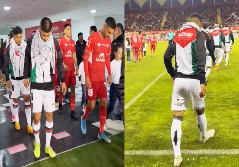 هكذا تضامن لاعبو فريق بالستينو مع قضيتهم على طريقتهم الخاصة في الدوري التشيلي (شاهد) لاعبو فريق بالستينو