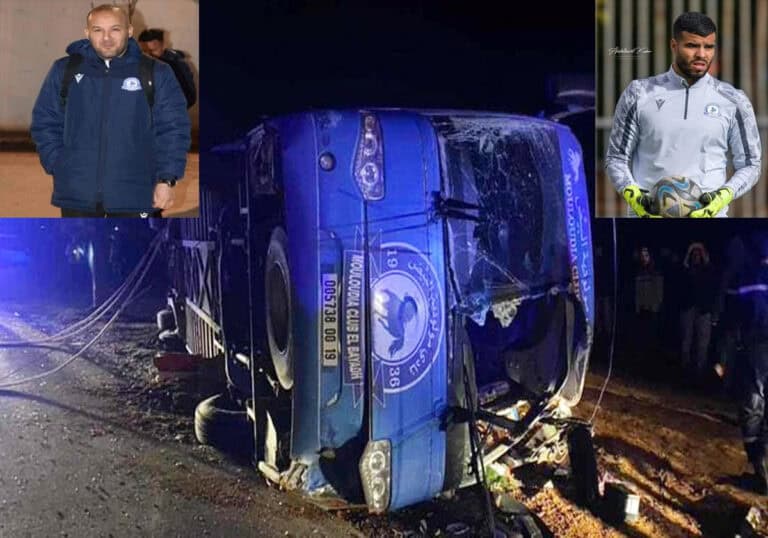 حادث سير انقلاب حافلة مولودية البيض