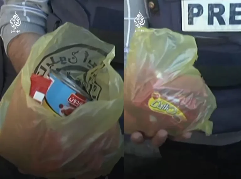 صدمة مراسل الجزيرة من عينة مساعدات حصل عليه مواطن فلسطيني في غزة (شاهد) عينة من مساعدات حصل عليها مواطن فلسطيني في غزة