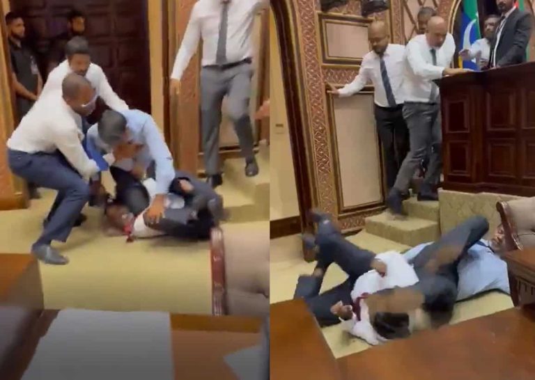 برلمان الشعب يتحول لحلبة مصارعة بين النواب في هذا البلد (فيديو) شجار بين نواب البرلمان في جزر المالديف