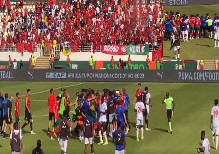 عراك لاعبو المغرب والكونغو الديمقراطية