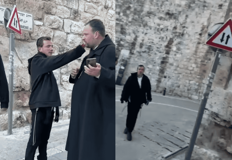اعتداءات متكررة في القدس المحتلة.. شتم وبصاق مستوطنين على رجل دين مسيحي (فيديو) اعتداءات متكررة في القدس المحتلة.. بصاق وشتم مستوطنين على رجل دين مسيحي