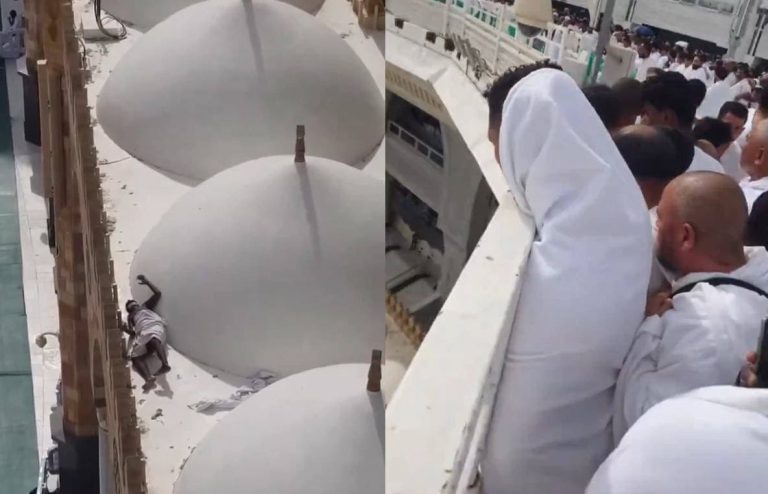 معتمر يلقي بنفسه من طابق مرتفع في الحرم المكي .. وهذا مصيره (فيديو) معتمر يلقي بنفسه من طابق مرتفع في الحرم المكي